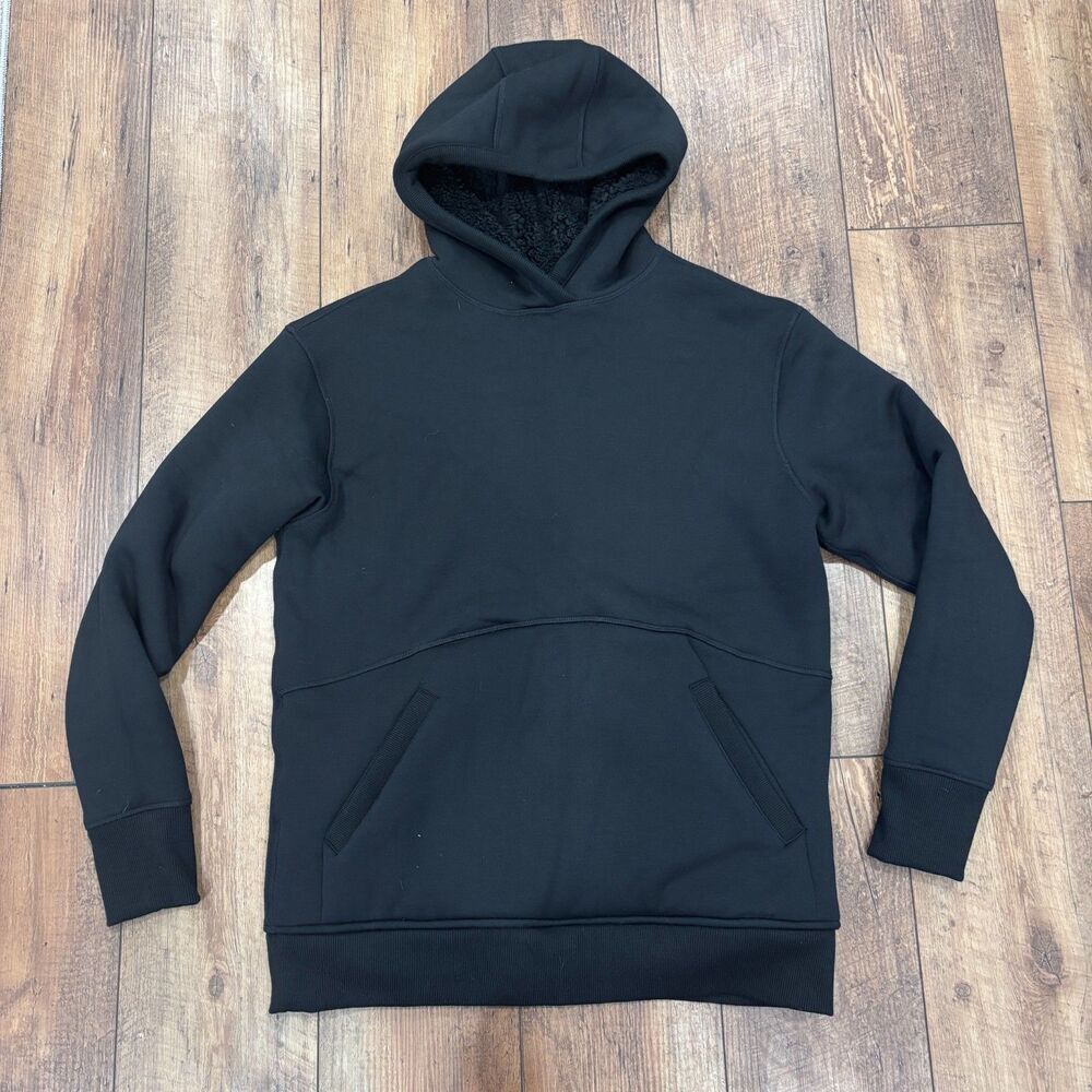 Athleta Hoodie Women’s Small Solstice Reversible Sherpa Hooded Sweatshirt Black - Picture 2 of 9
